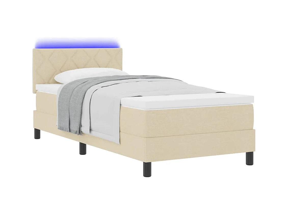Cadre de lit avec matelas Crème 90 x 190 cm tissu