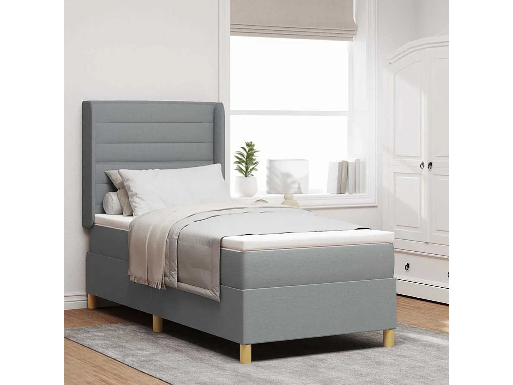 Cadre de lit avec matelas Gris clair 100 x 200 cm tissu