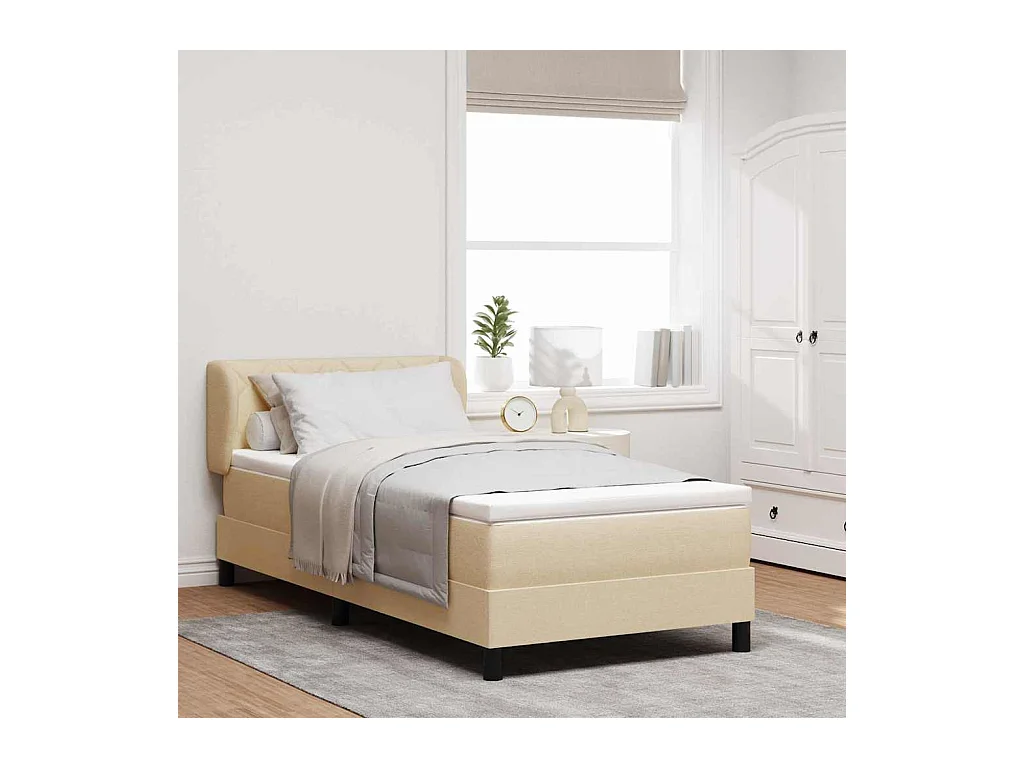 Cadre de lit avec matelas Crème 100 x 200 cm tissu