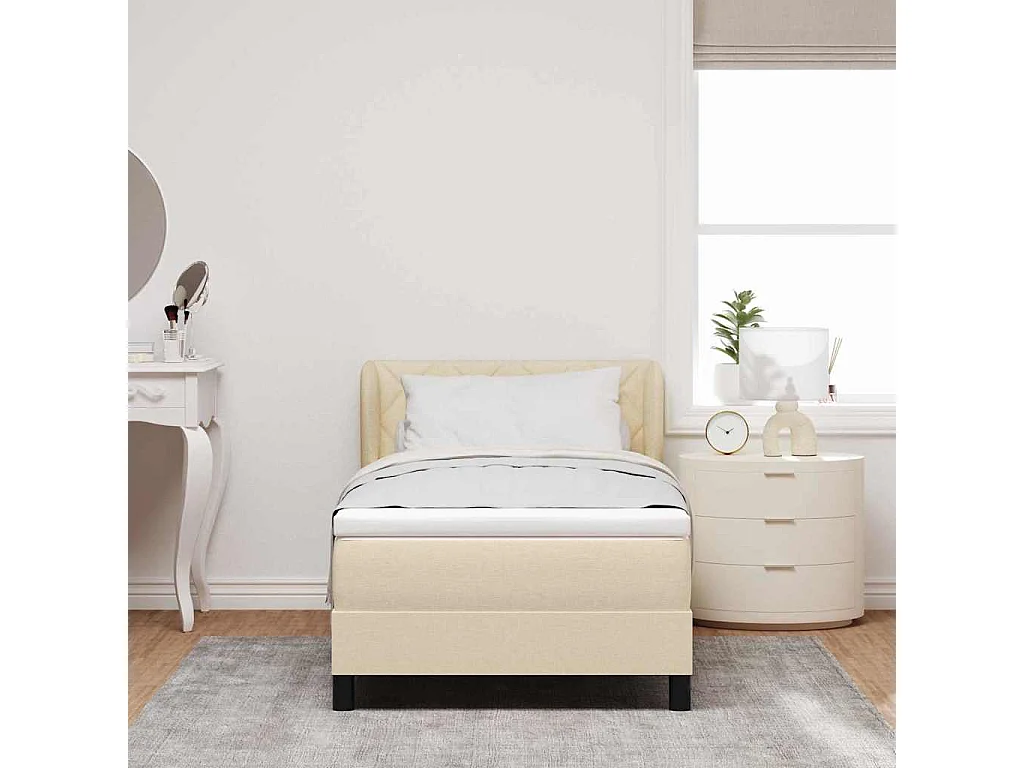 Cadre de lit avec matelas Crème 100 x 200 cm tissu