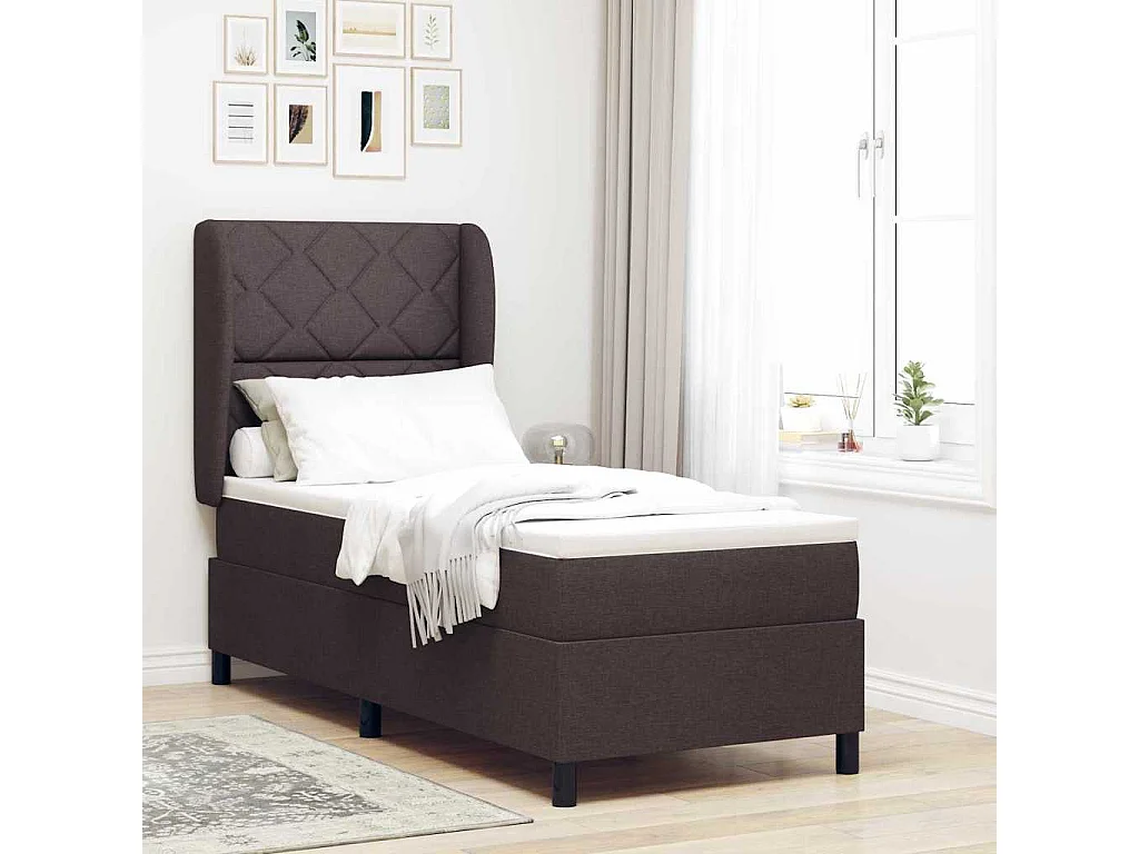 Cama tipo Box Spring con colchón Marrón oscuro 80 x 200 cm tela