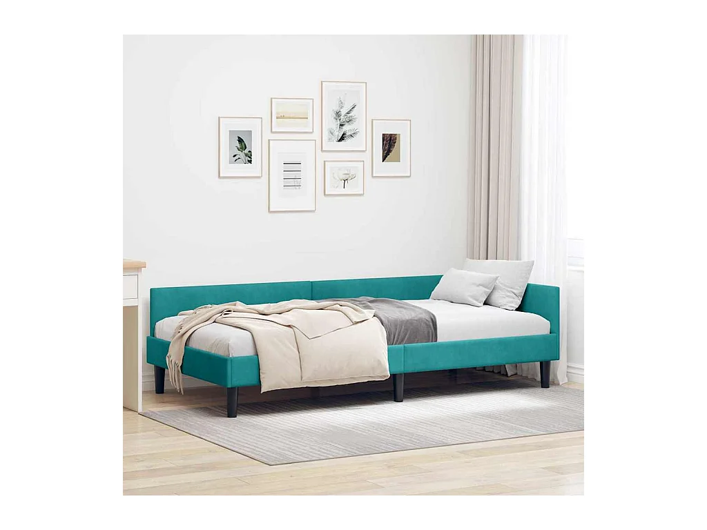 Cadre de lit d'angle avec tête de lit Turquoise 90 x 200 cm