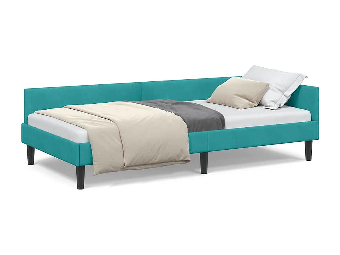 Cadre de lit d'angle avec tête de lit Turquoise 90 x 200 cm