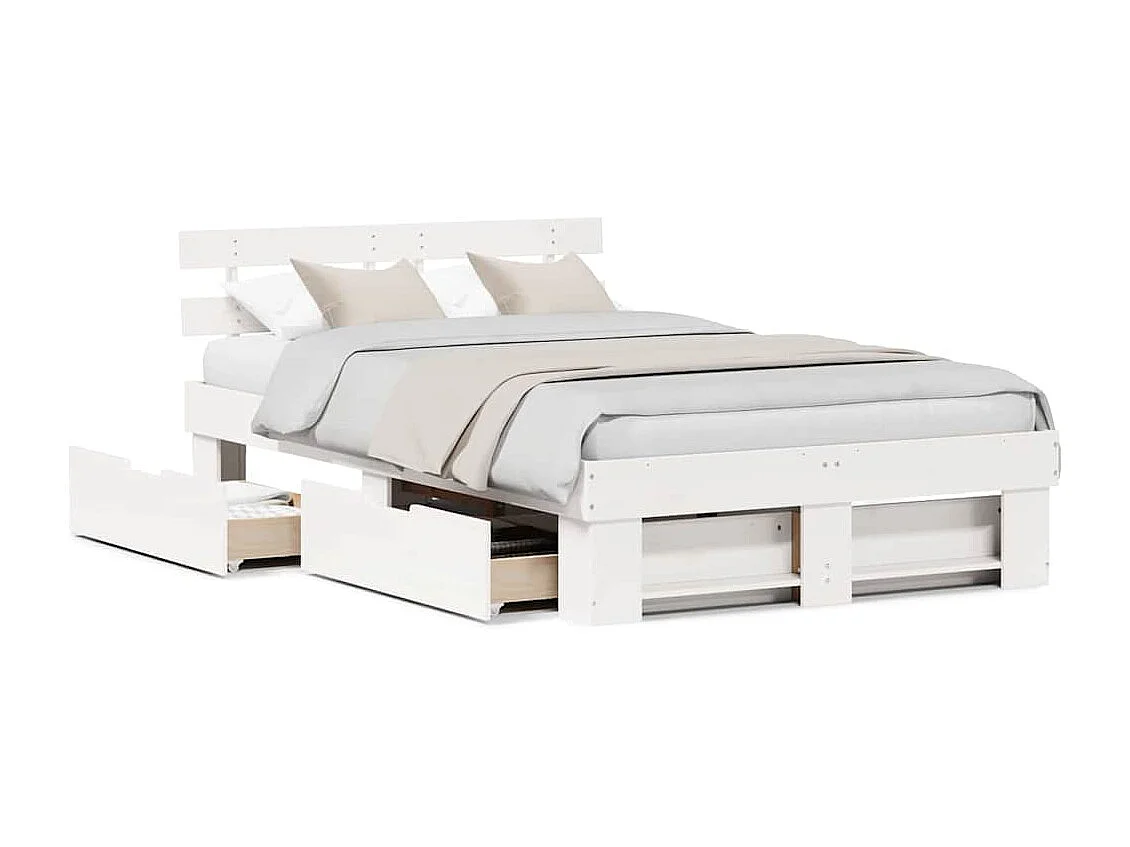 Cadre de lit avec tiroir Blanc 120 x 190 cm Bois massif en pin