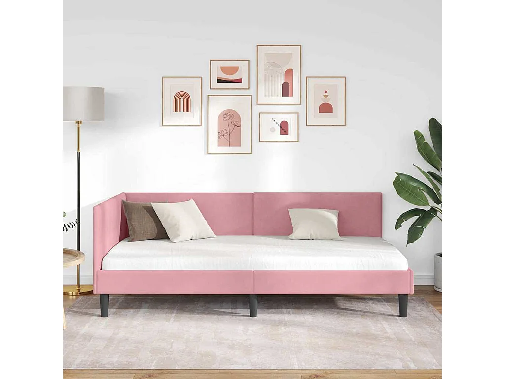 Hoekbedframe Anders Roze 80 x 200 cm Fluweel en Engineered hout