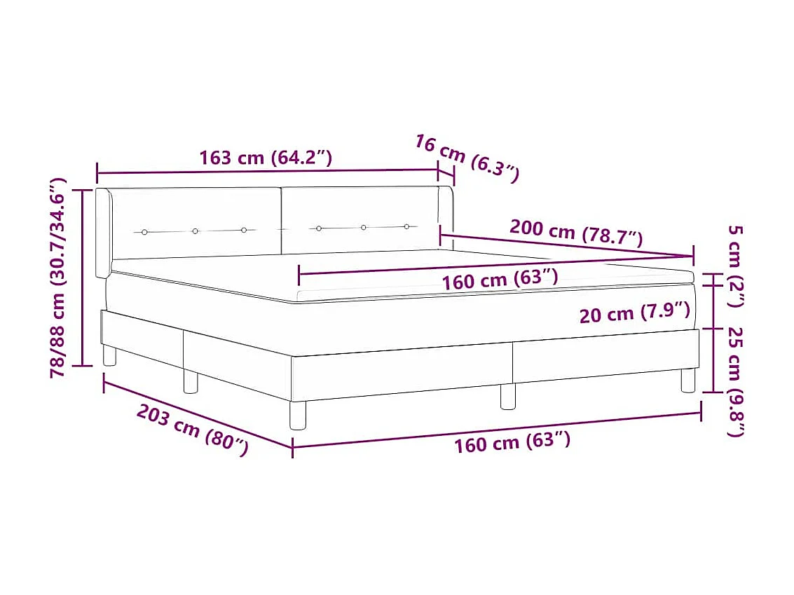 Cama con Somier con colchón con cabecera Azul 160 x 200 cm tela