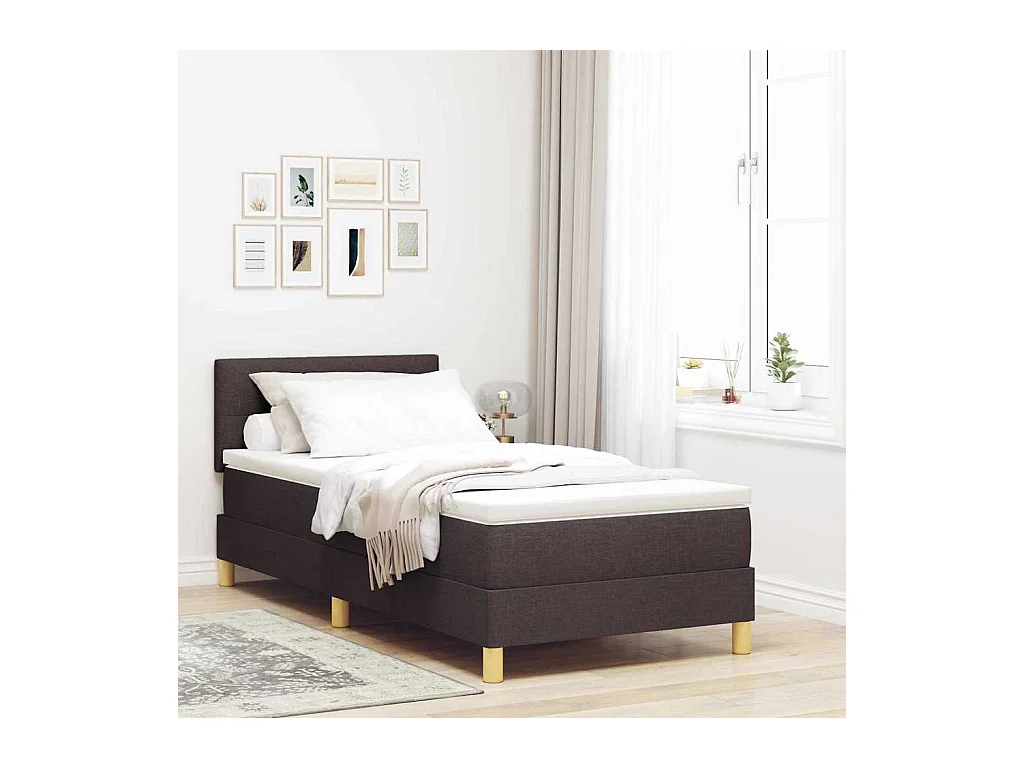 Cadre de lit avec matelas Marron foncé 80 x 200 cm tissu