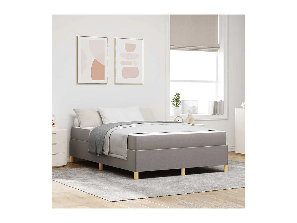Cadre de lit avec matelas Taupe et blanc 160 x 200 cm tissu