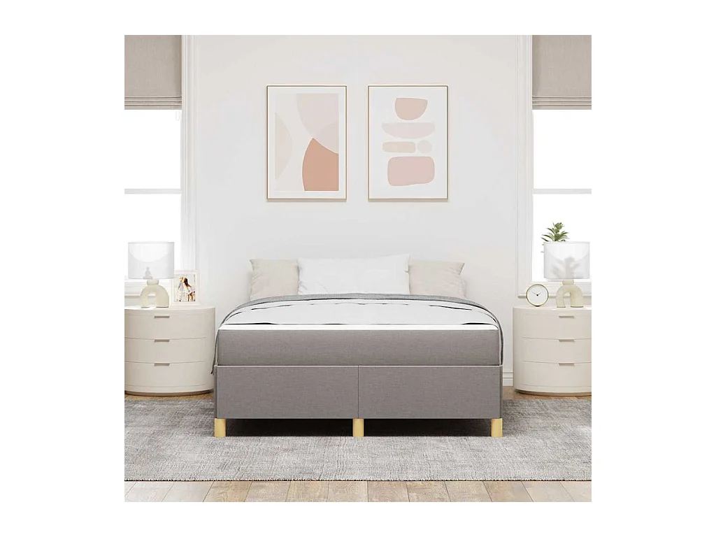 Cadre de lit avec matelas Taupe et blanc 160 x 200 cm tissu