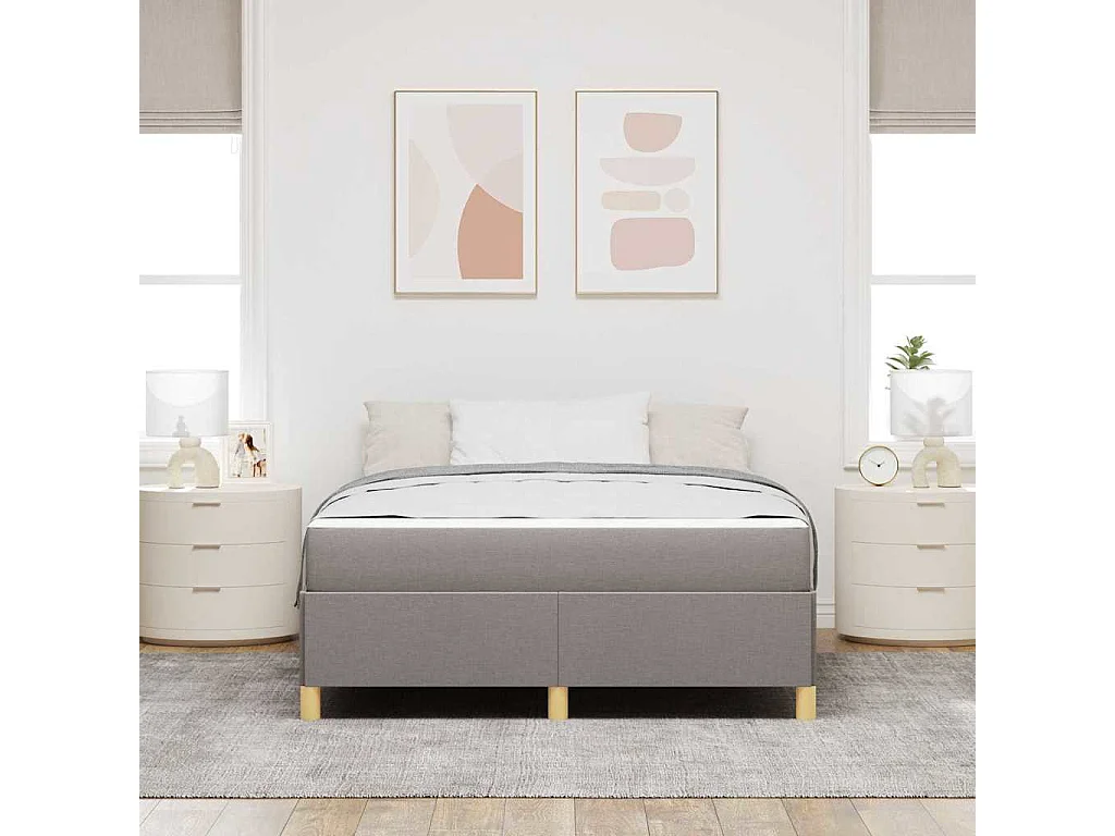 Cadre de lit avec matelas Taupe et blanc 160 x 200 cm tissu