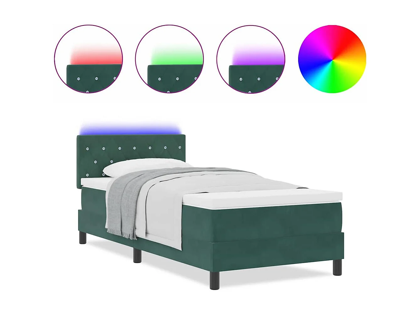 Cama Box com colchão Verde-escuro 90 x 190 cm Veludo