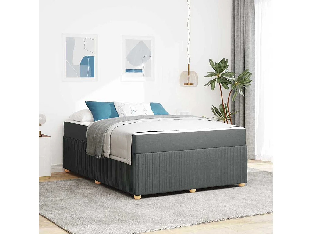 Cadre de lit avec matelas Gris foncé 140 x 200 cm tissu