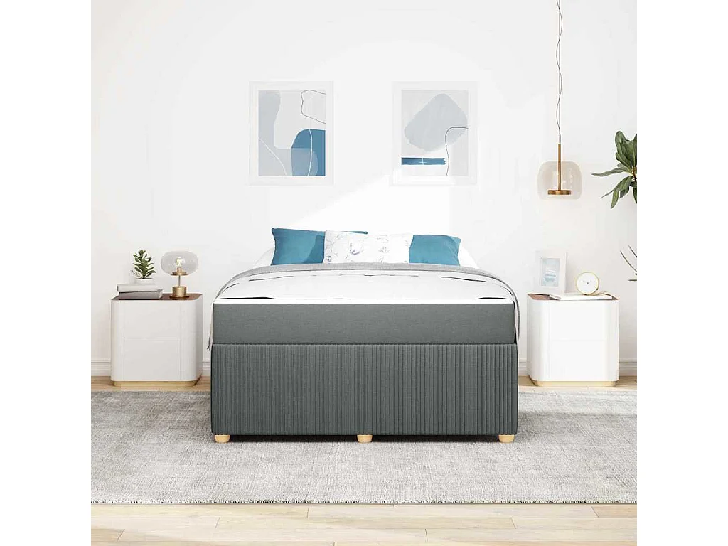 Cadre de lit avec matelas Gris foncé 140 x 200 cm tissu