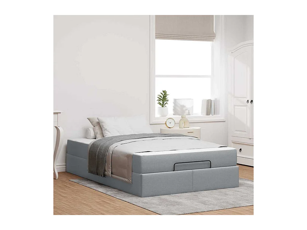 Cadre de lit avec matelas Gris clair 120 x 200 cm tissu