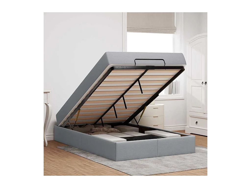 Cadre de lit avec matelas Gris clair 120 x 200 cm tissu