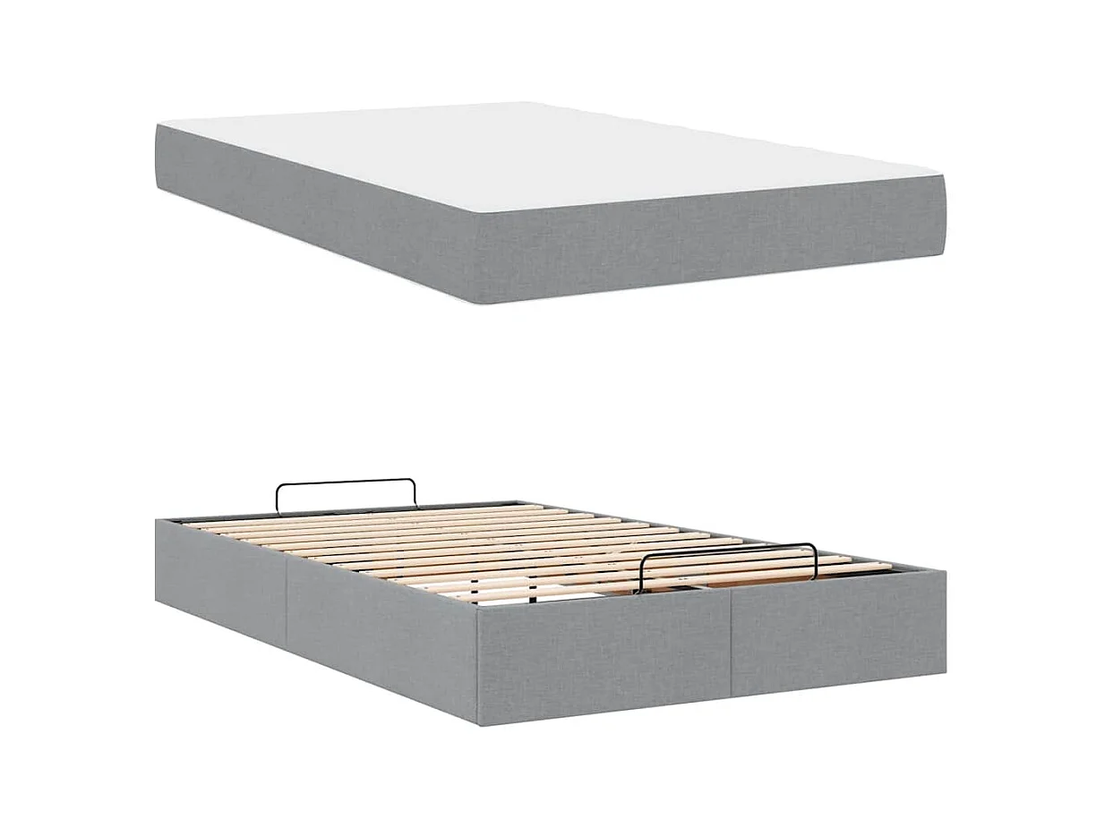 Cadre de lit avec matelas Gris clair 120 x 200 cm tissu