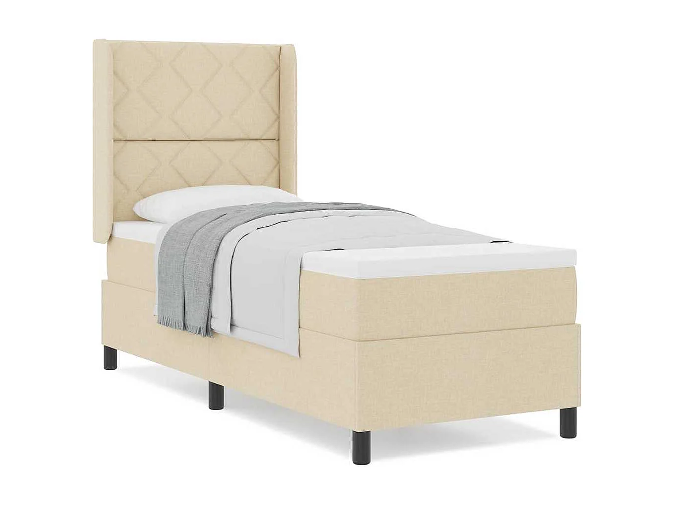 Cama Box com colchão com cabeceira Creme 80 x 200 cm tecido