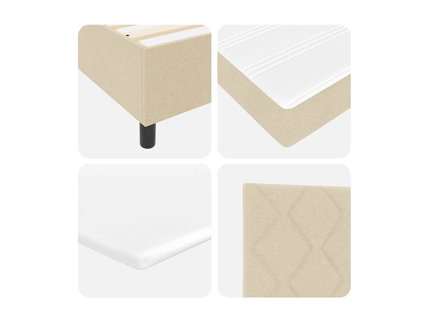 Cama Box com colchão com cabeceira Creme 80 x 200 cm tecido