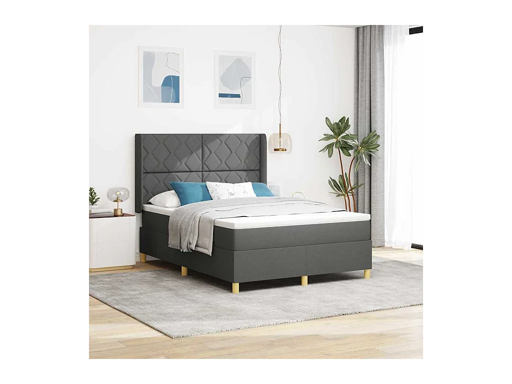 Cadre de lit avec matelas Gris foncé 140 x 200 cm tissu