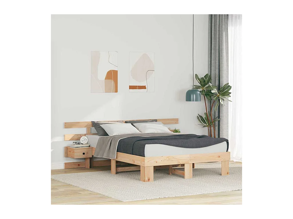 Cadre de lit Marron 140 x 190 cm Pin massif et pin massif