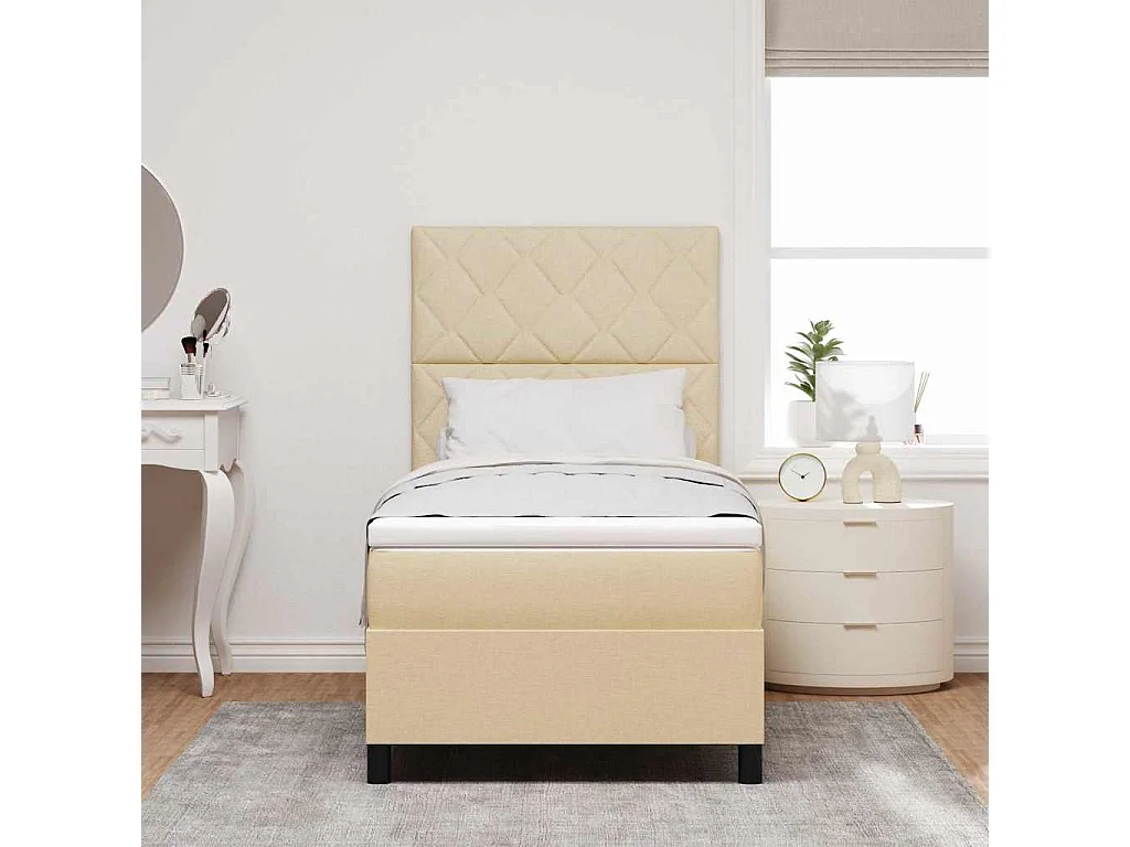 Cadre de lit avec matelas Crème 100 x 200 cm tissu