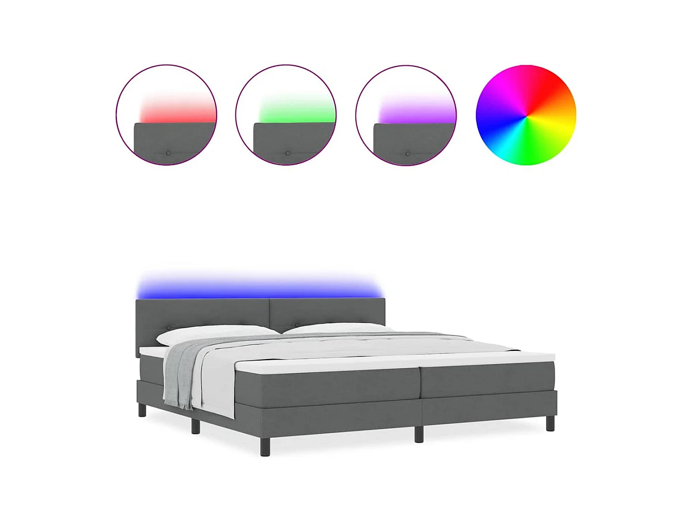 Cadre de lit avec matelas Gris foncé 200 x 200 cm tissu