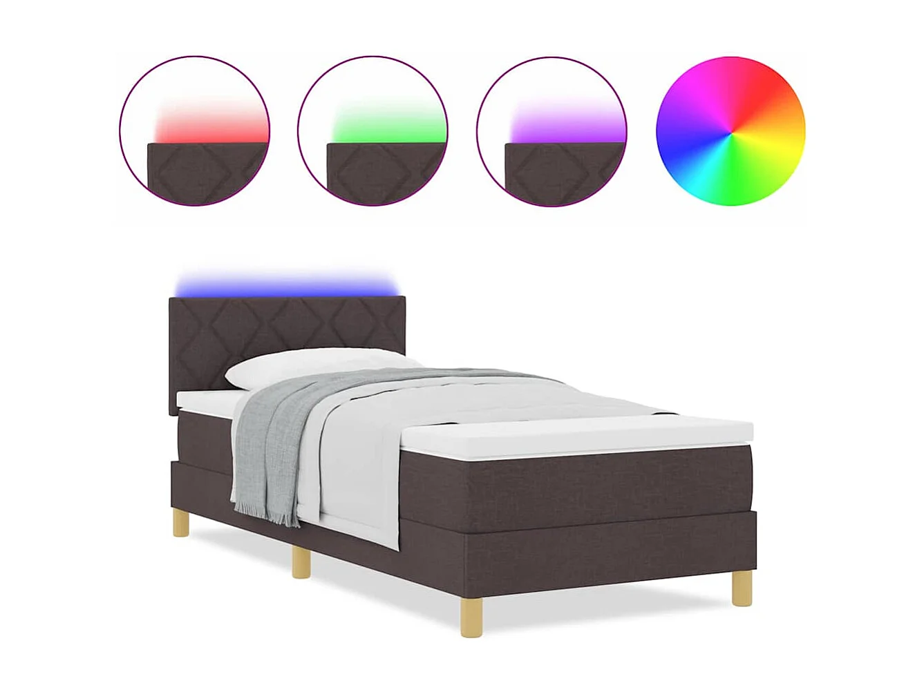 Cadre de lit avec matelas Marron foncé 90 x 200 cm tissu