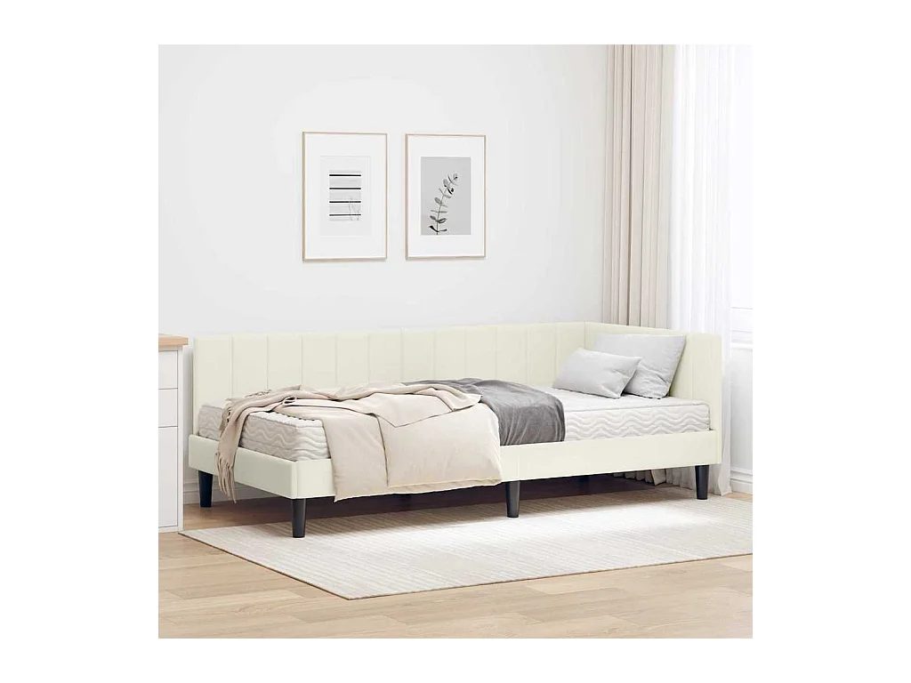 Cadre de lit d'angle avec matelas Crème 90 x 190 cm Velours
