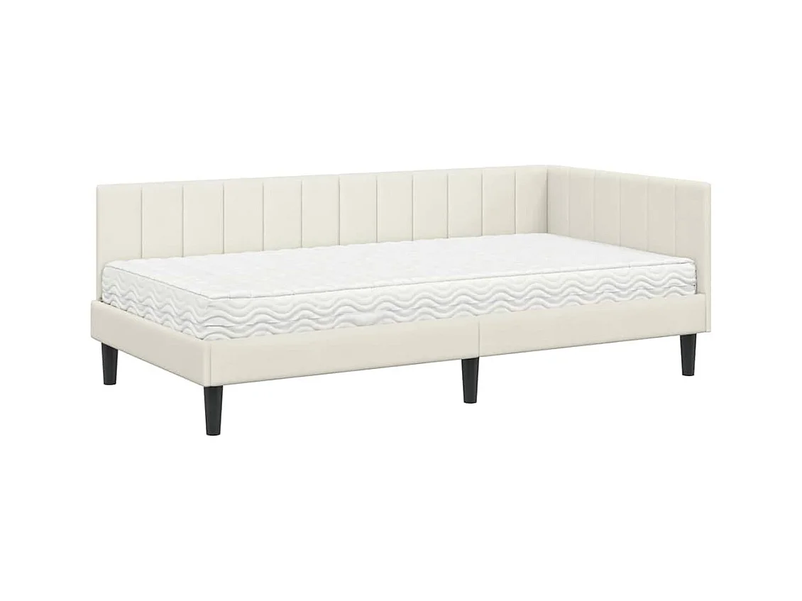 Cadre de lit d'angle avec matelas Crème 90 x 190 cm Velours