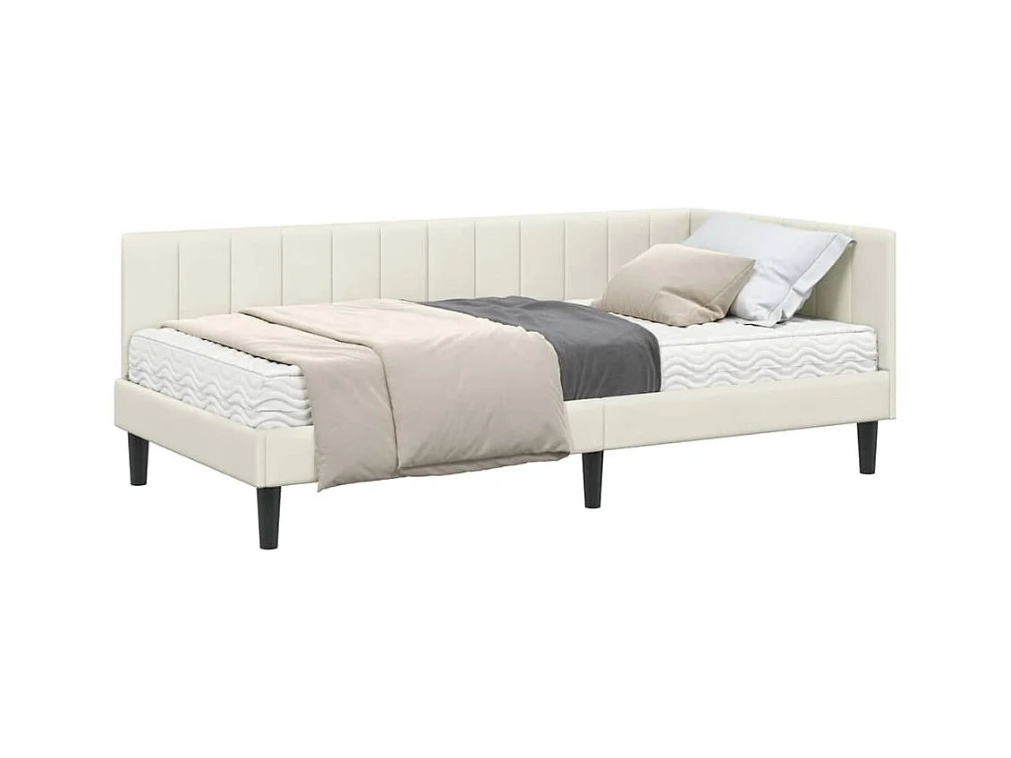 Cadre de lit d'angle avec matelas Crème 90 x 190 cm Velours