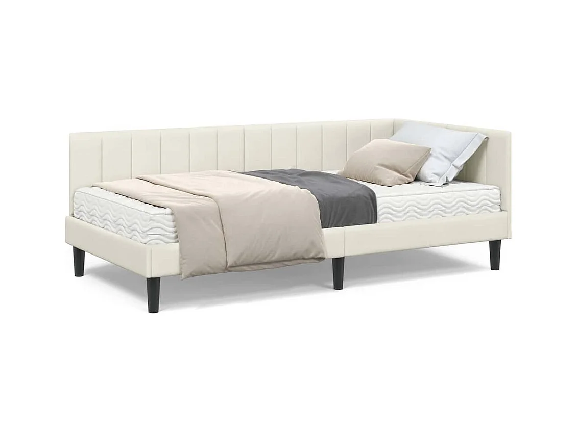Cadre de lit d'angle avec matelas Crème 90 x 190 cm Velours