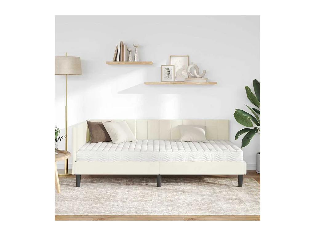 Cadre de lit d'angle avec matelas Crème 90 x 190 cm Velours