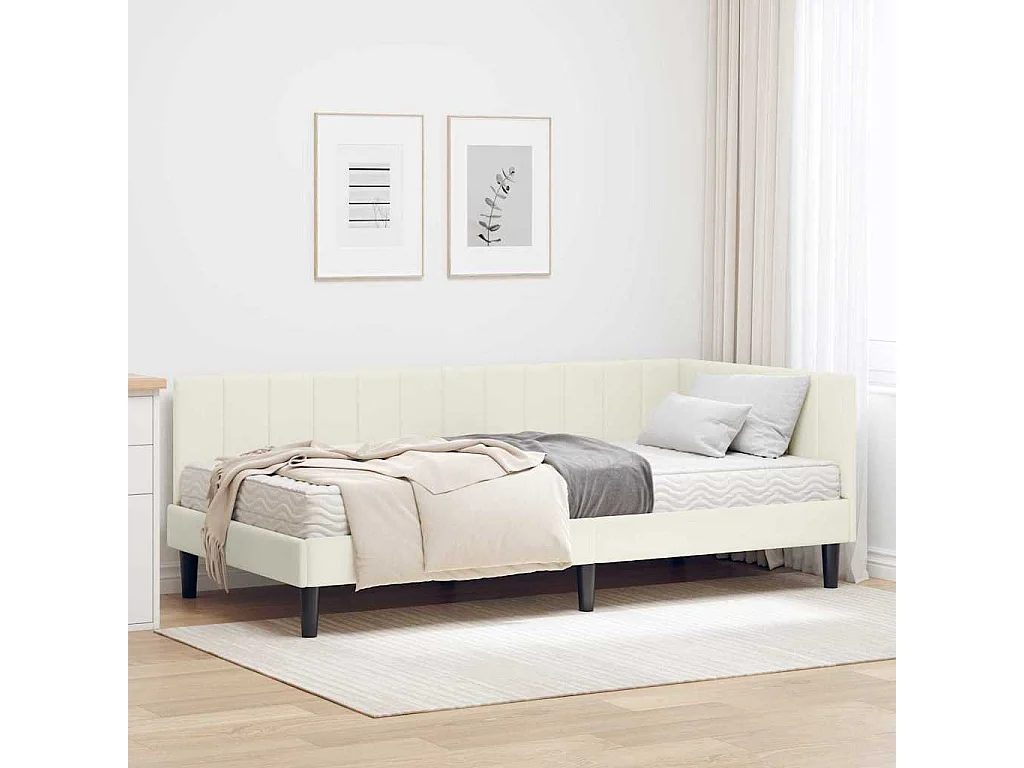 Cadre de lit d'angle avec matelas Crème 90 x 190 cm Velours