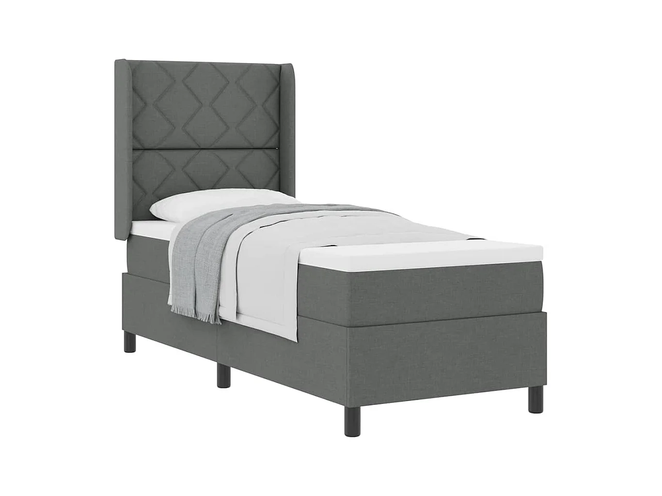 Cadre de lit avec matelas Gris foncé 90 x 190 cm tissu