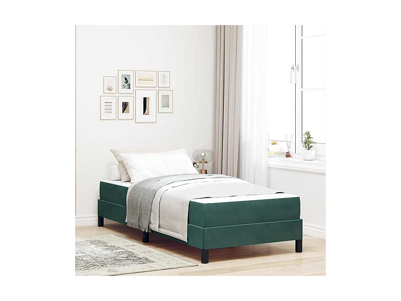 Cadre de lit avec matelas Vert foncé 90 x 200 cm Velours