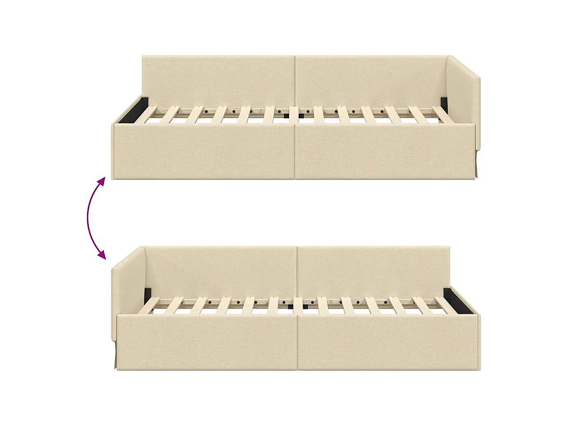 Cadre de lit d'angle avec tête de lit Crème 80 x 200 cm