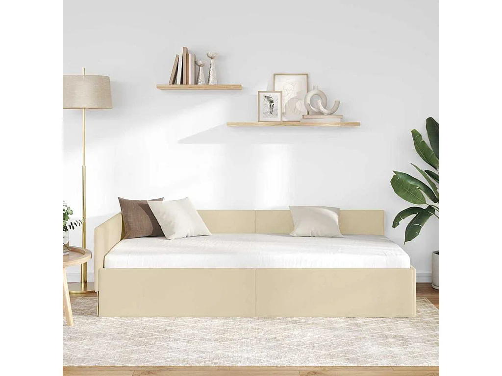 Cadre de lit d'angle avec tête de lit Crème 80 x 200 cm