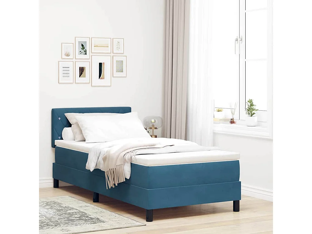 Cama Box Spring com Colchão Azul Escuro 90 x 200 cm tecido