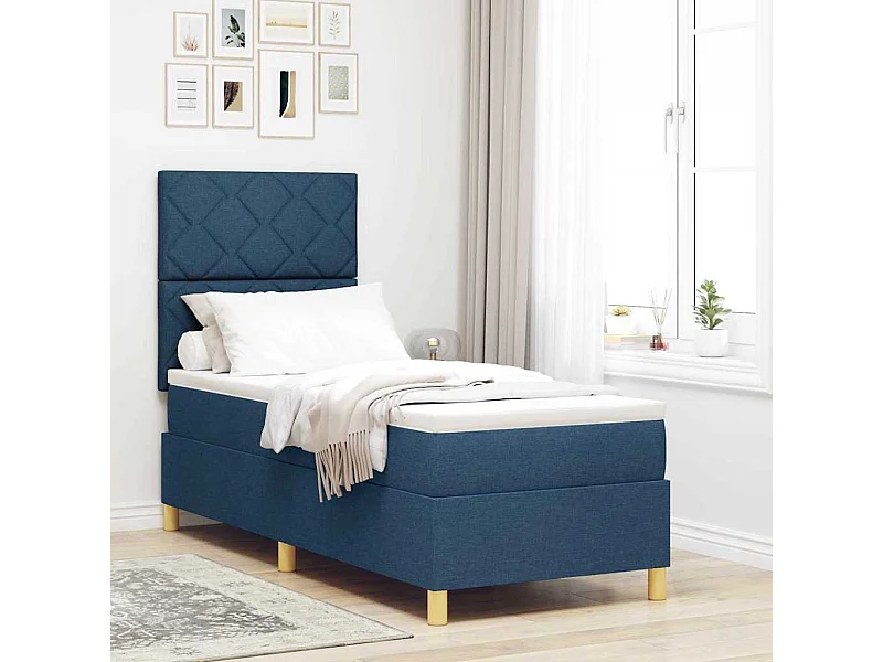 Cadre de lit avec matelas Bleu 80 x 200 cm tissu