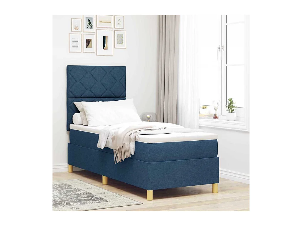 Cadre de lit avec matelas Bleu 80 x 200 cm tissu