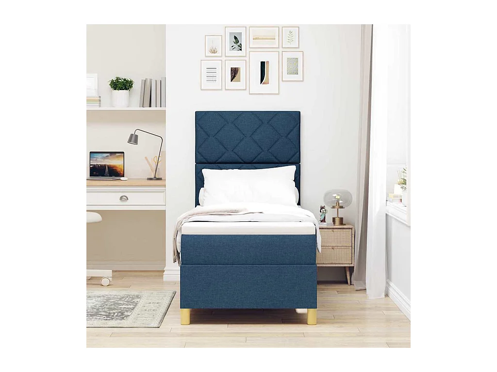 Cadre de lit avec matelas Bleu 80 x 200 cm tissu