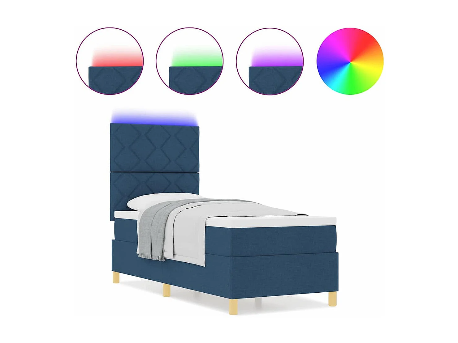 Cama tipo Box Spring con colchón Azul 80 x 200 cm tela