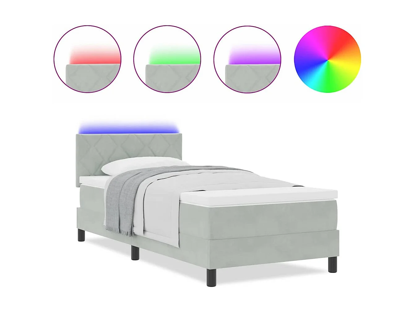 Cama Box com colchão Cinzento-claro 100 x 200 cm Veludo