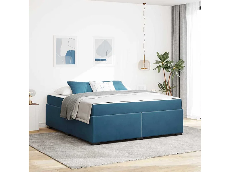 Cadre de lit avec matelas Bleu foncé 180 x 200 cm Velours