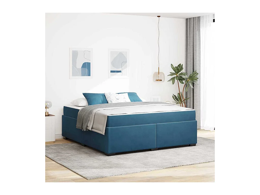 Cadre de lit avec matelas Bleu foncé 180 x 200 cm Velours