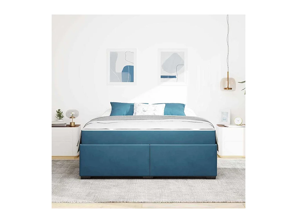 Cadre de lit avec matelas Bleu foncé 180 x 200 cm Velours