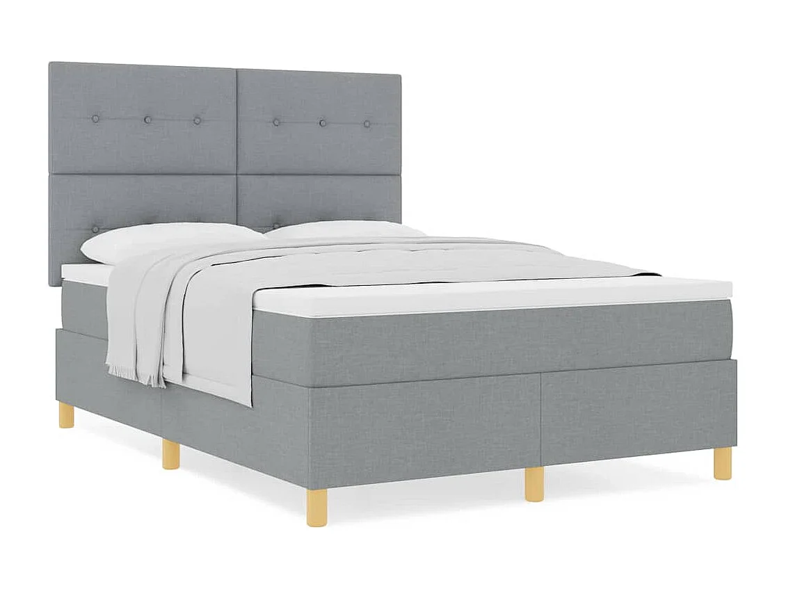 Cama tipo Box Spring con cabecera Gris claro 140 x 200 cm tela