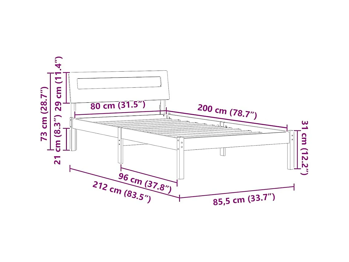 Cadre de lit Marron cire 80 x 200 cm Bois massif en pin