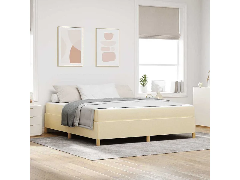 Cama Box com colchão Creme e Bege e Branco 180 x 200 cm tecido