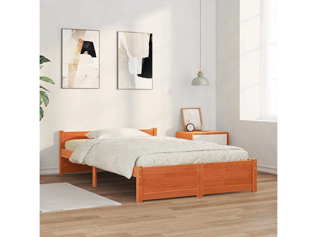 Estrutura da Cama com cabeceira Castanho-mel 135 x 190 cm